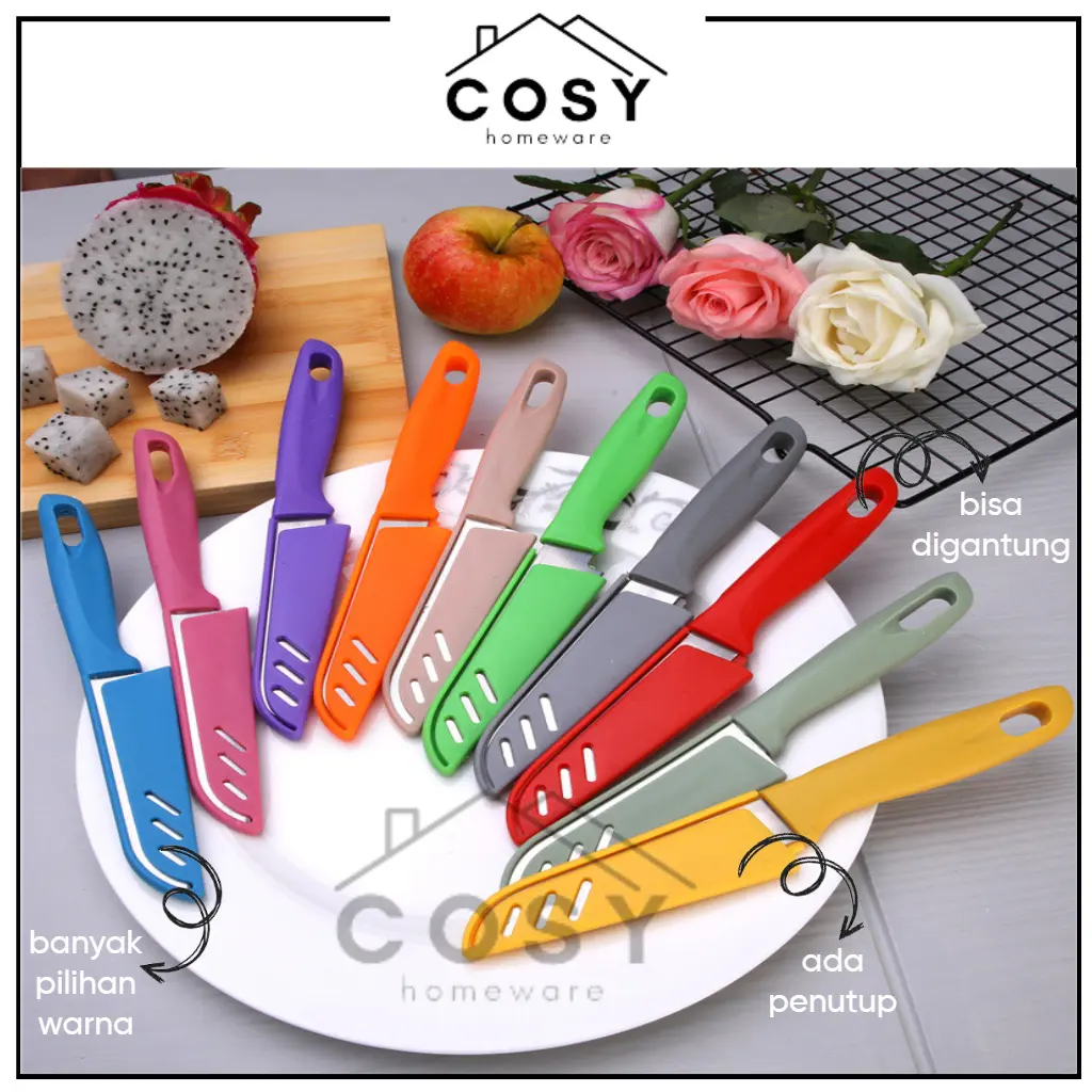 COSY Pisau Dapur Kupas Buah dan Sayuran / Pisau Nordik Stainless / Pisau Dapur Mini Pemotong Makanan Plastik Steel