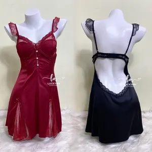 LUCKYMM 459 DRESS - Sleepwear Mini Dress Only Satin Silk Wanita Dewas Cup Bra / Baju Tidur Babydoll Elegant