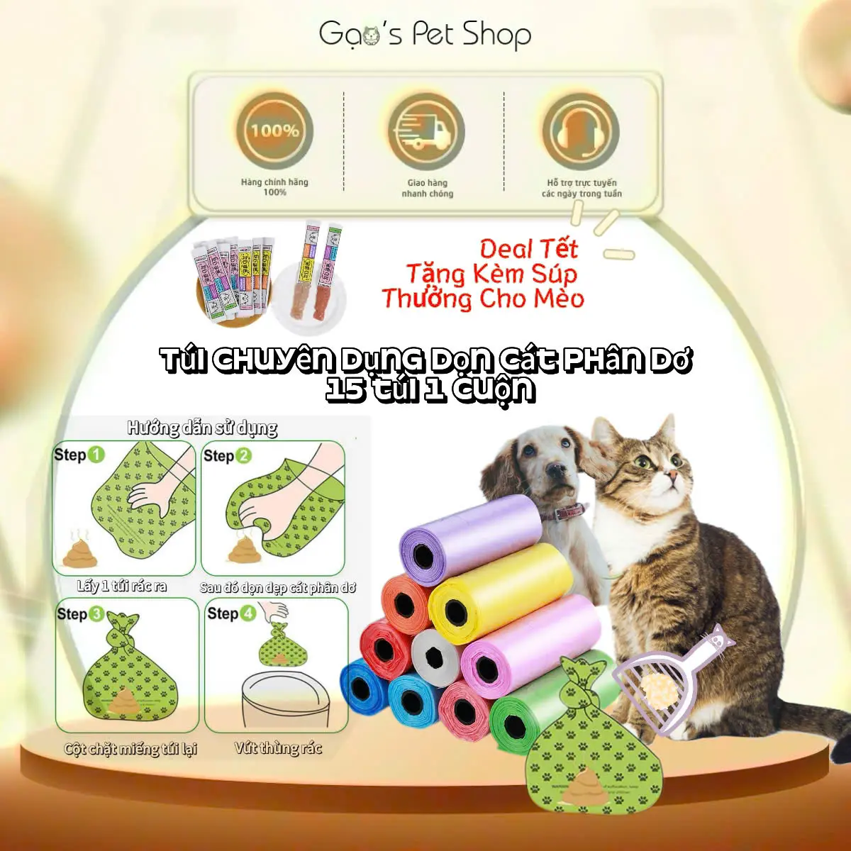 [ Deal Tặng Súp Thưởng ] (15 túi 1 Cuộn ) Combo 10/20/50 Cuộn Đựng Phân Chó Mèo Dọn Phân Chó Mèo , Đựng Phân Chuyên Dụng Cho Chó Mèo Giá Rẻ