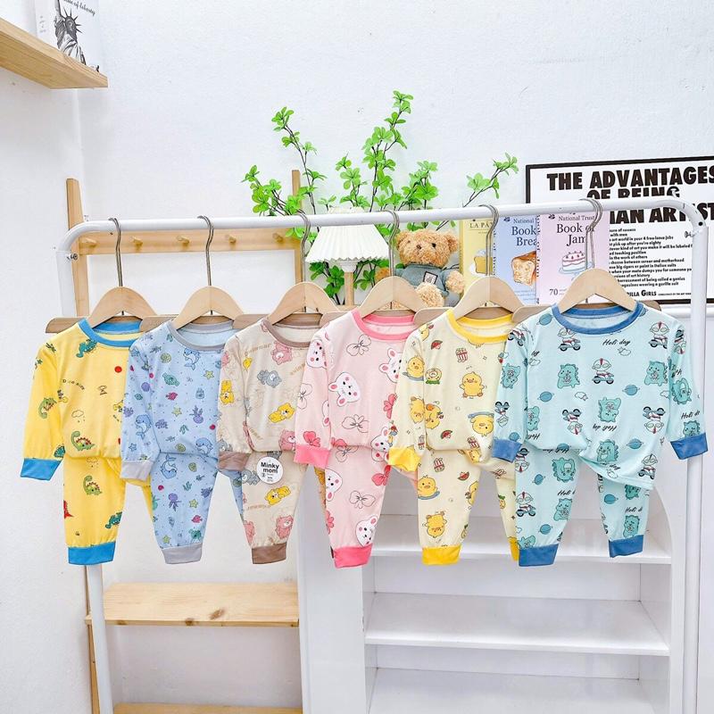 Combo 5bộ DÀI TAY THUN LẠNH áo cộng quần mềm mát cho bé trai hay gái hình ngẫu nhiên từ 4-17kg Heo Jean