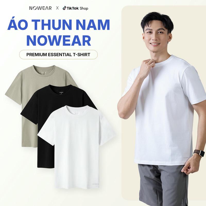 Áo Thun Nam Trơn NOWEAR Premium Essential T-Shirt Cotton, Co Giãn Mát Thoáng, Cổ Tròn Basic, Giữ Form Dễ Phối Đồ