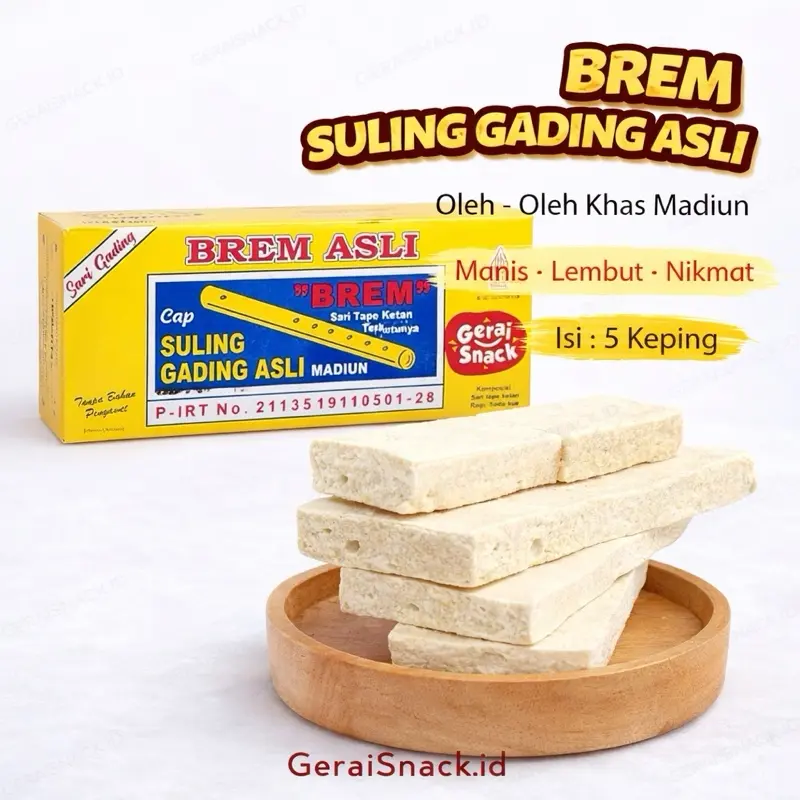 Brem Suling Gading Asli 1 Box isi 5 Keping Oleh2 Khas Madiun Hitam Makanan