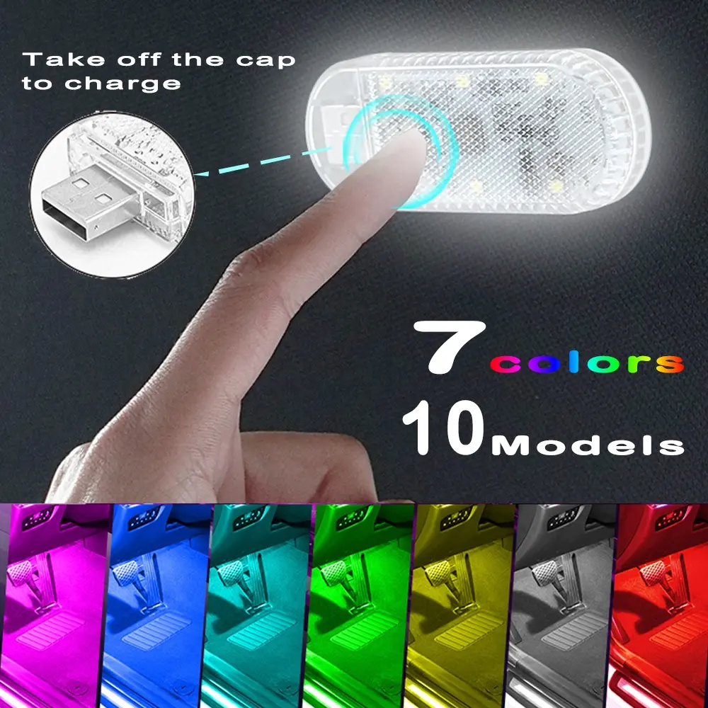 Car Touch Light Mini Atmosphere Light Auto Foot Roof Lamp Upgrated Lighting USB Rechargeable Touch LED Lamp