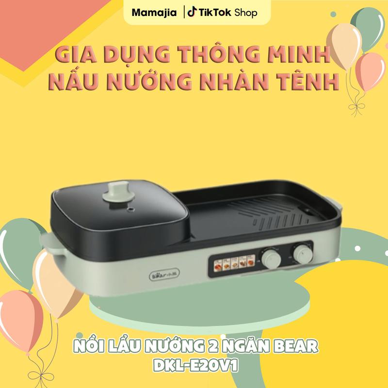 Nồi lẩu nướng 2 ngăn Bear DKL-E20V1 Phiên Bản Mới Nhất