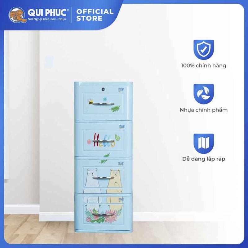 Tủ nhựa Lucky 4 tầng QUI PHÚC, phù hợp mọi không gian, tủ đựng quần áo trẻ em, dễ lắp ráp, chắc chắn