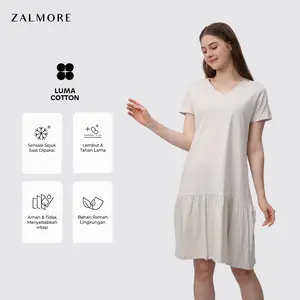 Zalmore ShortSleeve Vneck Dress with Ruffle | LUMA Cotton Premium - Dress Wanita Anti Nerawang