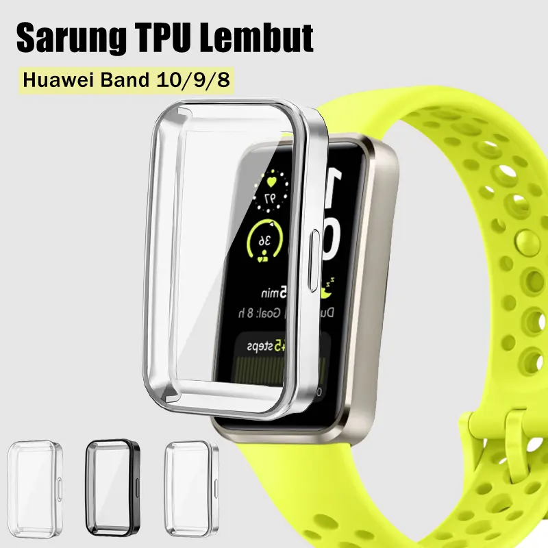 Soft Case + Kaca untuk Huawei Band 10 9 8 SmartWatchs Pelindung Layar Penuh Film Casing Shell