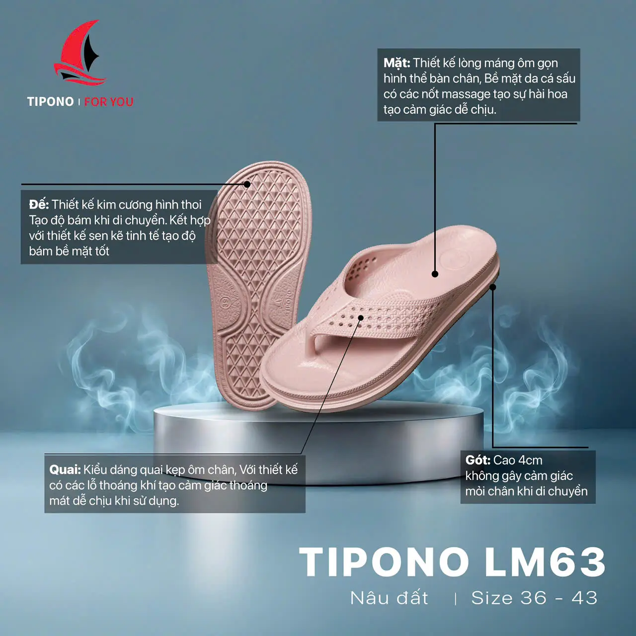 TIPONO LM63 Dép Xỏ Ngón Êm Chân Siêu Nhẹ, Chống Trơn Trượt, Mang Hằng Ngày, Đi Cực Thích Size 36-44