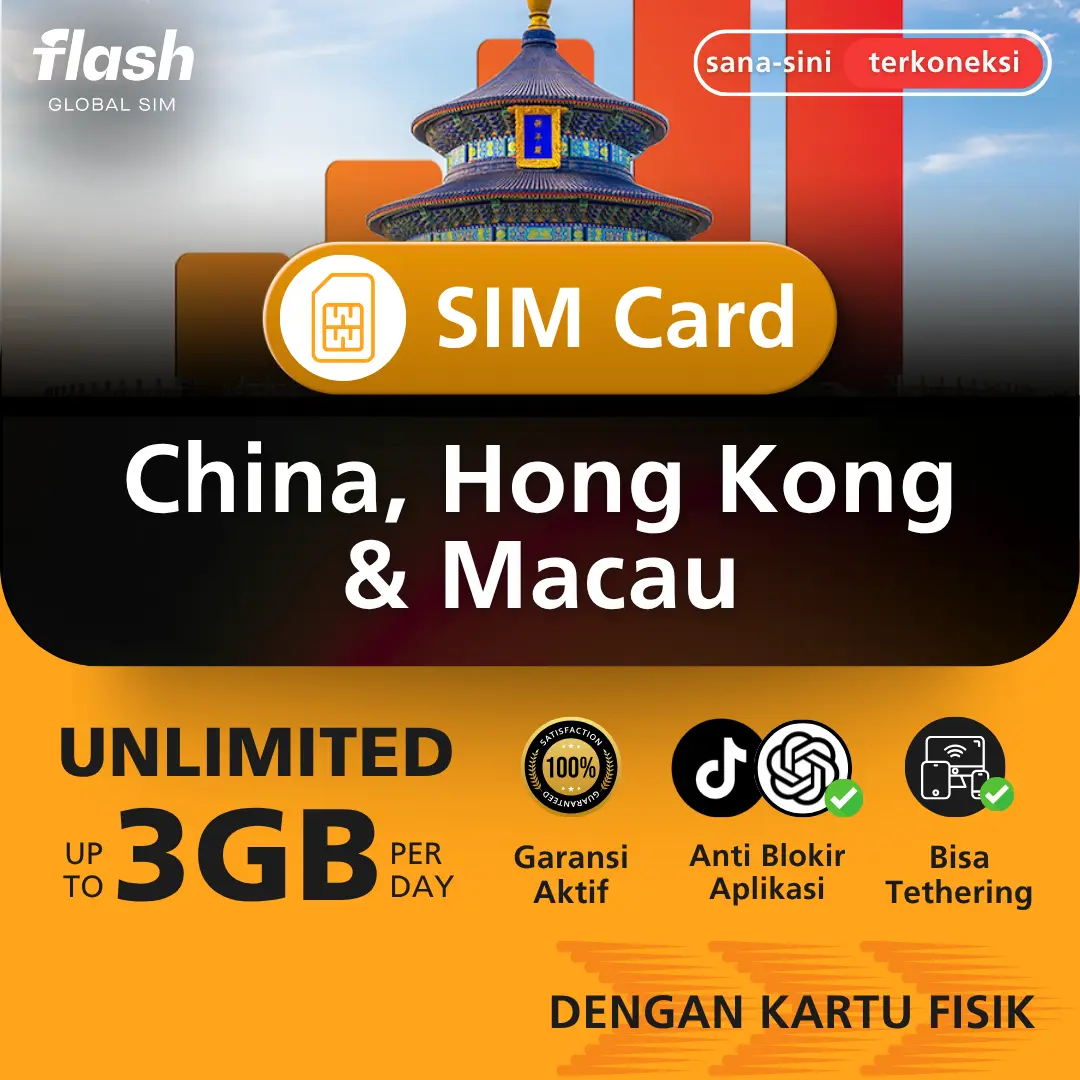 Flash SIM Card China Hong Kong Macau Unlimited Data (Kartu Perdana Cina, Simcard Hongkong, Simcard Macao)