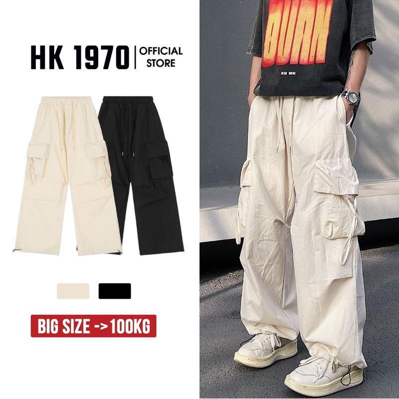Quần Ống Rộng Nam Nữ Có Dây Rút Unisex Quần Túi Hộp Vải Dù Phong Cách Hiphop Đường Phố Q130 Nam Menswear Pants Đen Trắng