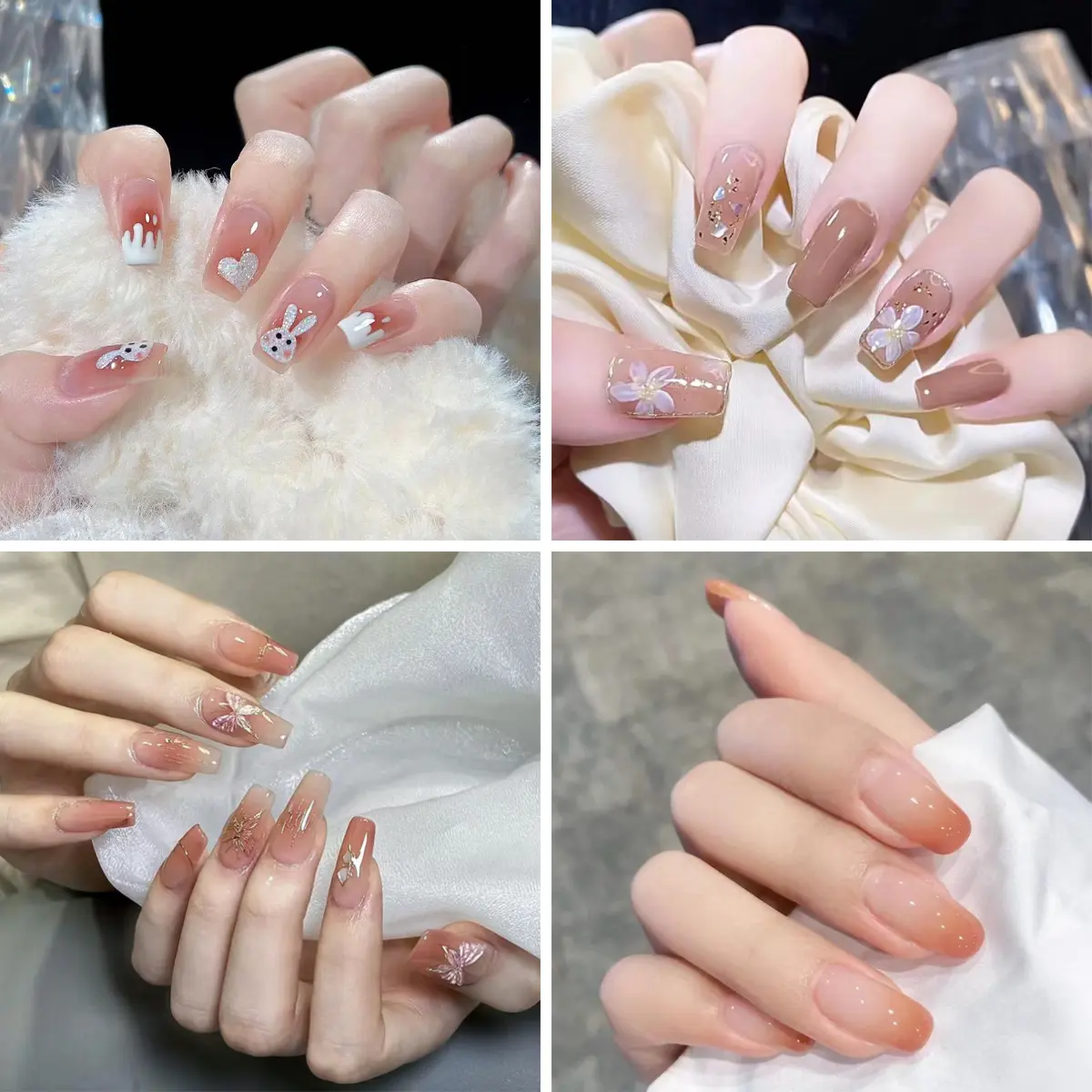 [Glue Included] Medium-long, Simply Printed, Youthful Detachable Handmade False Nails [24-Piece Set]