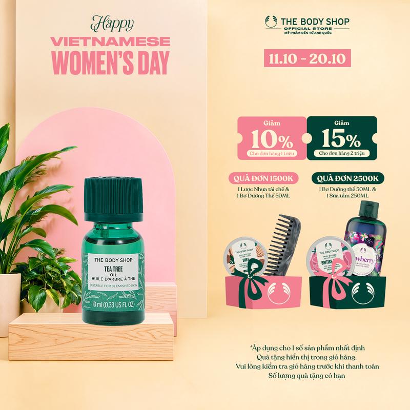 Tinh dầu tràm trà dành cho da mụn FACE OIL TEA TREE 10ML Thuần chay - Làm Đẹp Da, Skincare The Body Shop
