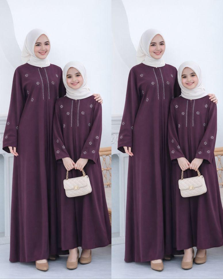 Abaya Couple Ibu Dan Anak Terbaru 2026 Lebaran Bahan Sabrina Silk Anti UV Mewah Elegant Gamis Model Kekinian