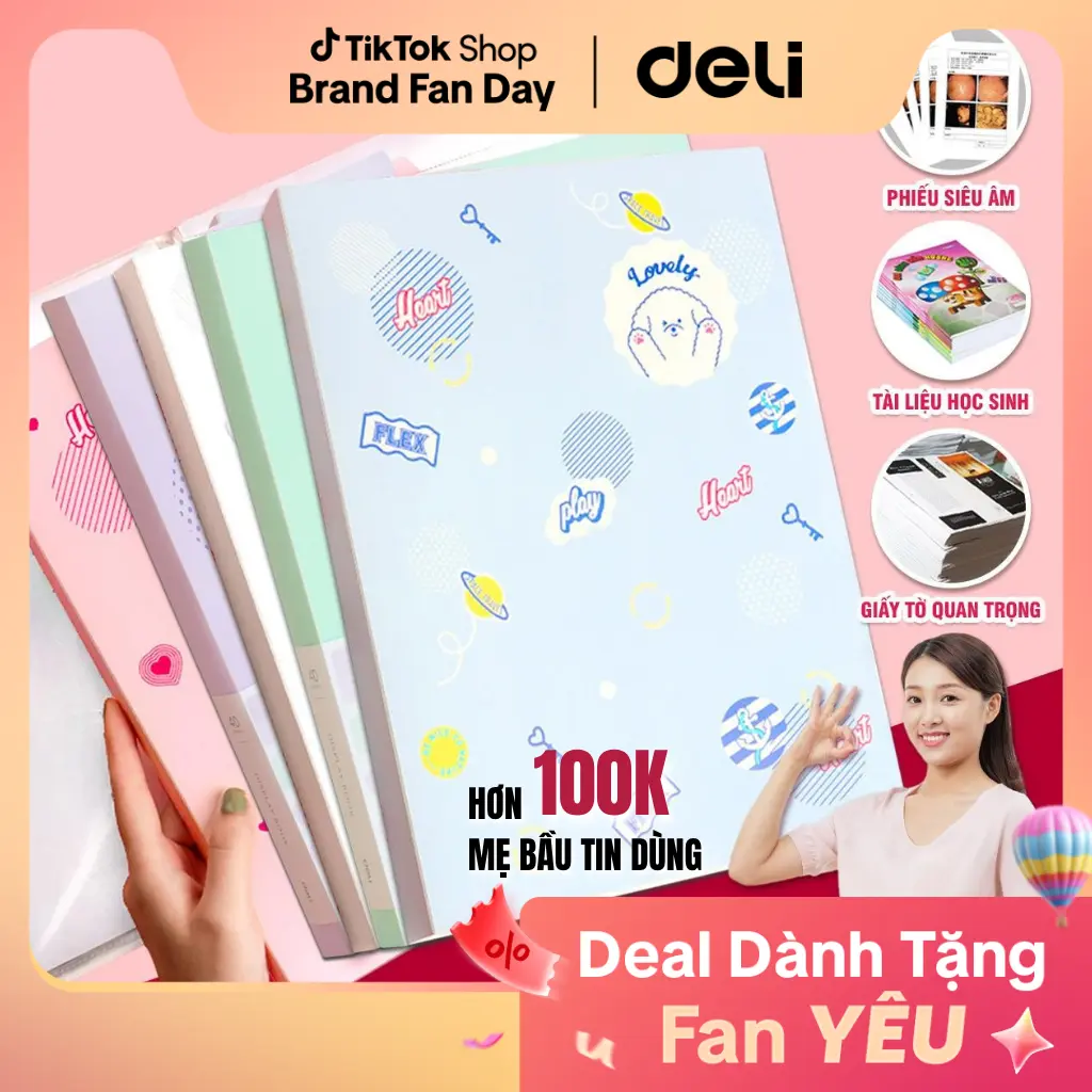 [TẶNG STICKER] File Lá Đa Năng - Sổ Đa Năng, Lưu Giữ Đề Thi Hình Ảnh, Giấy Tờ, File Lá Đựng Siêu Âm, Tài Liệu Nhà Cửa, Sắp Xếp Ngăn Nắp Bài Tập Ôn Thi, Đề Cương, Giấy A4 Deli - 20/30/40/60 Lá - Xanh Dương/Hồng/Trắng