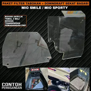 PAKET TABOKAN FILTER UDARA KARBU PLUS SEKAT BAGASI DOWNDRAFT MIO SPORTY MIO SMILE MODEL L BAHAN AKRILIK 3 MILI
