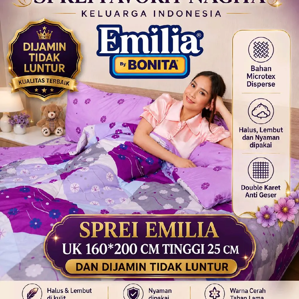 (BISA COD) SPREI BONITA EMILIA UK 160×200 CM TERLARIS Bantal Guling