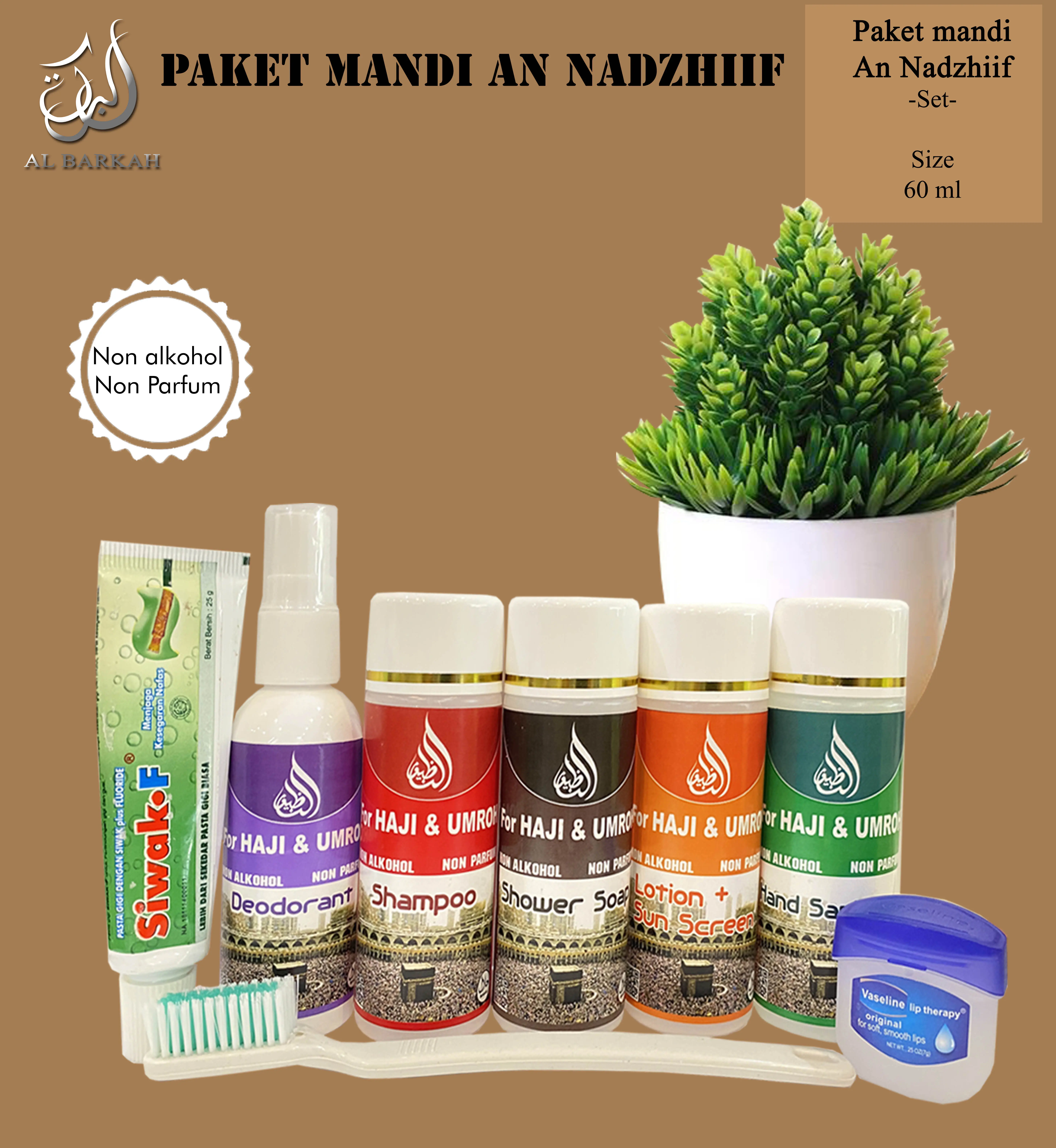 Perlengkapan Mandi Haji Umroh Pria dan Wanita An Nadzhiif Satuan 60 ML Sabun Mandi Travel Sabun Non Parfum Non Alkohol Soap Tubuh