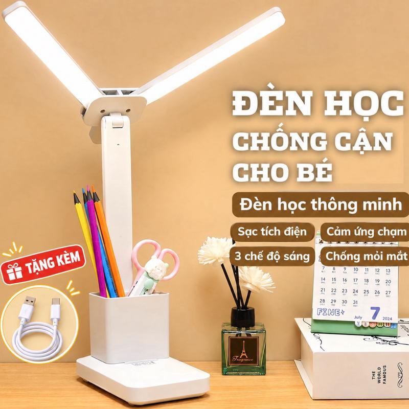 (LIVE) Đèn Học Để Bàn LED Chống Cận Gấp Gọn Cảm Ứng, PIN Sạc Tích Điện 3 Chế Độ Ánh Sáng
