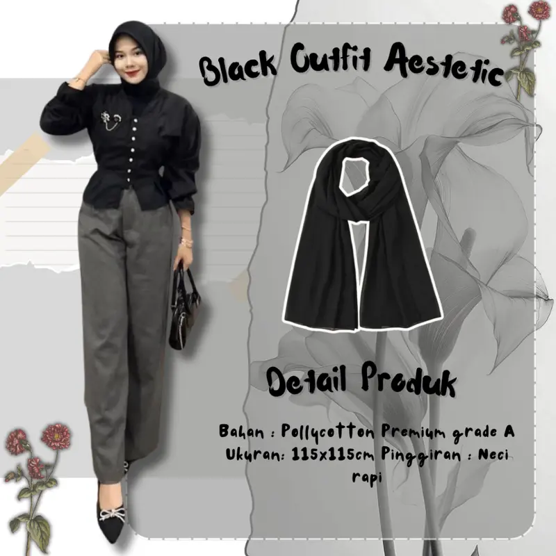 OOTD One Set 3in1 Cewek Black Mamba Kekinian BLOUSE KOREA & PANTS Celana FREE JILBAB POLOS Bell4 3