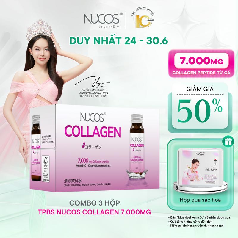 Combo 3 Hộp TPBS Nước Uống Collagen Nucos 7000mg 3 Hộp x 10 chai x 30 ml