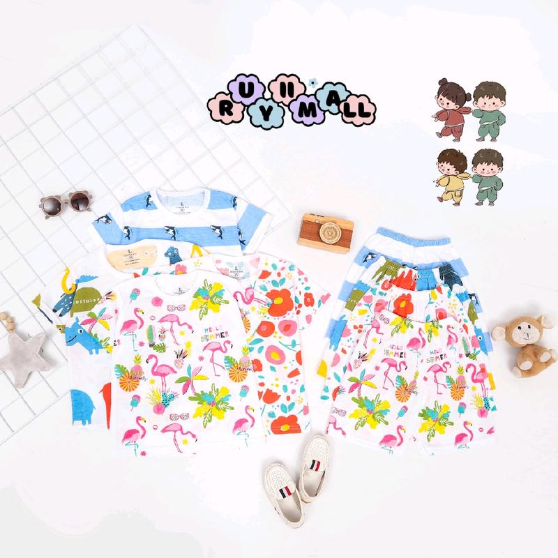 RuyiiMall Setelan Anak Celana Pendek Lengan Pendek 1-5th |  SETELAN PENDEK ANAK / PAKAIAN ANAK LAKI LAKI / SETELAN ANAK 3