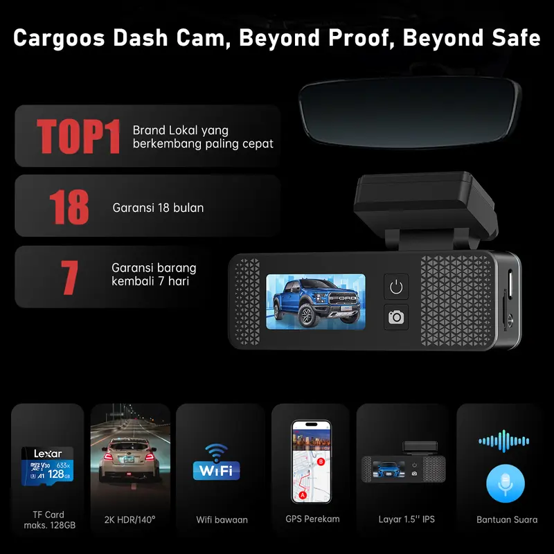 【SPECIAL】Cargoos O1 Car Dashcam 2K 1440p GPS Wifi G-sensor Night Vision Aplikasi Kamera Mobil Kendaraan 2