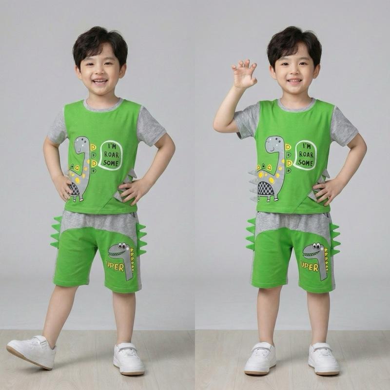   BN13  Set quần áo bé trai khủng long I’m Roarsome – Áo thun tay ngắn phối màu quần short túi hộp năng động  9-35kg  