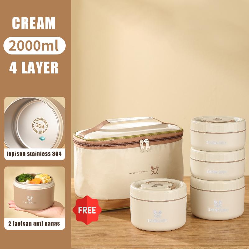 Product Introduction of COOKGLORY Set Stainless Lunch Box + Thermal Bag Kotak Makan Siang Bento Portabel Tahan Bocor Round Stainless Lunch Box Kotak Makan Siang Stainless Steel Terisolasi Mangkok Sup Multifungsi Kotak Makan Premium 6