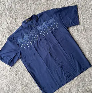 Baju Koko Pria Lengan Pendek Dewasa motif Bordir Akar Terbaru Katun Muslim