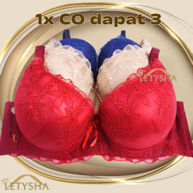 LETYSHA 3 PCS PROMO ! BH Bra Kawat Push Up Busa Tebal Cup B Fashion Cantik Kait 3 | Size 36 38 40 0