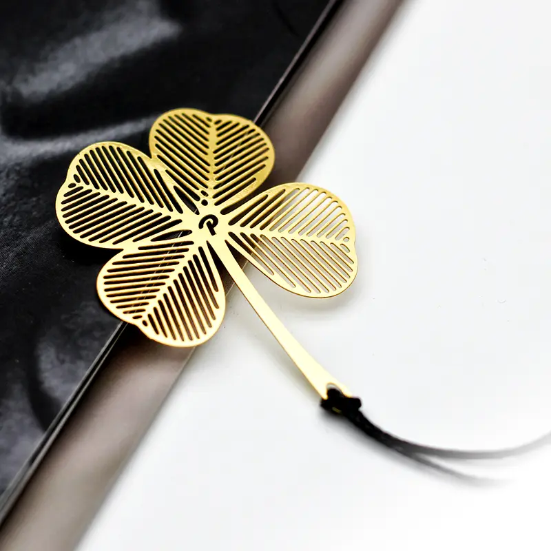 POWER IONICS Trend Gold Silver Plated 316 Stainless Steel Bookmark Snow Flake Clover Leaf Pendant Book Clip Metal Pagination Mark Student Gift Stationery School Office Supplies
