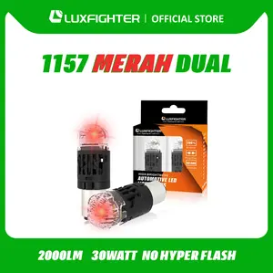 LUXFIGHTER 1157 DUAL MERAH BOHLAM LAMPU STOP MOBIL LED 30WATT 12V NO HYPER FLASH 1 SET ISI 2 PCS