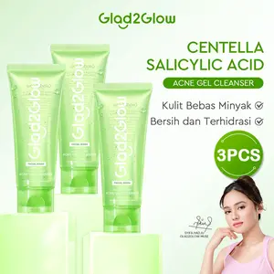 【cofund】Glad2Glow 3PCS Gel Cleanser Centella Salicylic Acid Acne | Face Wash Facial Cleanser Sabun Cuci Muka Pembersih Pencuci Muka Kering Kotoran Membersihkan Berjerawat Wajah Mencerahkan