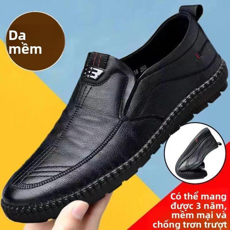 Giày Da Thường Ngày Cho Nam Kiểu Giày Lười Đế Mềm Đơn Giản Thoáng Khí Giày Lười