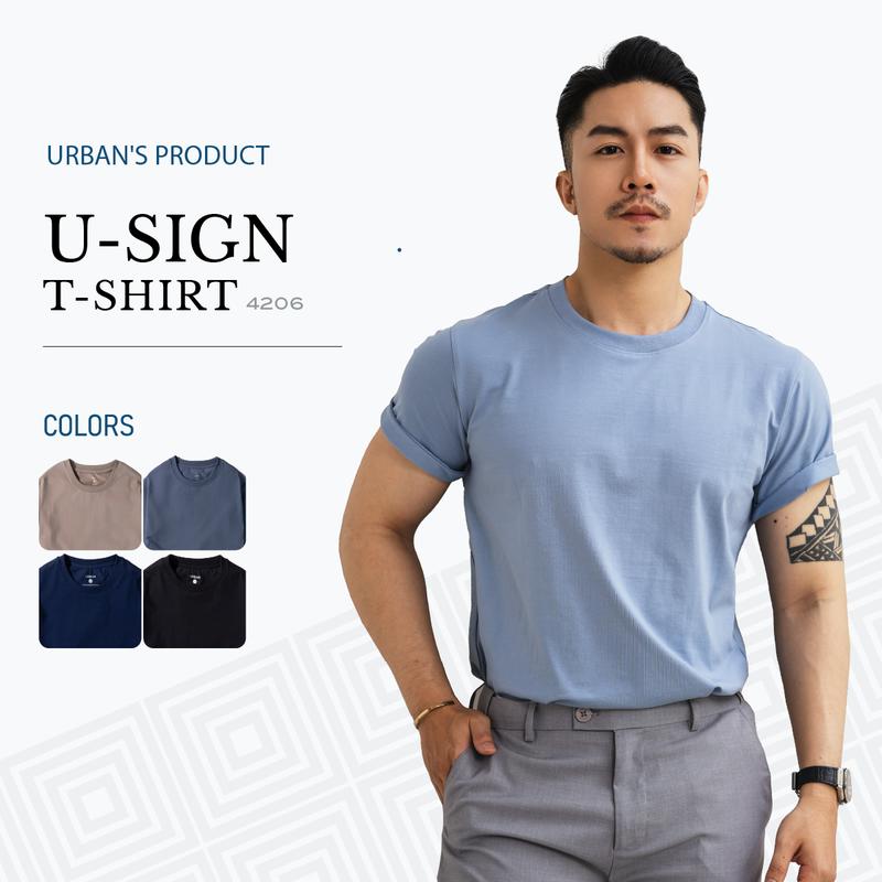 Áo phông nam U-SIGN Urban Hightech có hình in góc áo, vải COTTON mền mại, co giãn 4 chiều thoải mái, thấm hút tốt, dáng slim BAISIC đi học, đi làm, đi chơi NO.4206