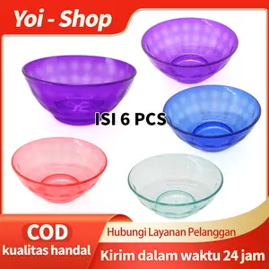 Yoi - Mangkok Makan Kristal Plastik Bulat Small 6PCS / Diameter 14 cm mangkok  wizzmie Hijau Merah Ungu Biru Wadah Set