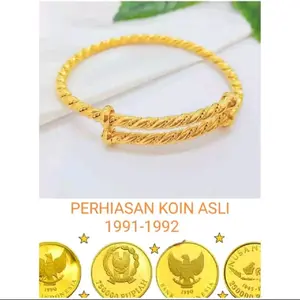 gelang tangan koin asli 1991 gelang tangan bangle motif paku warna emas anti luntur dan karat