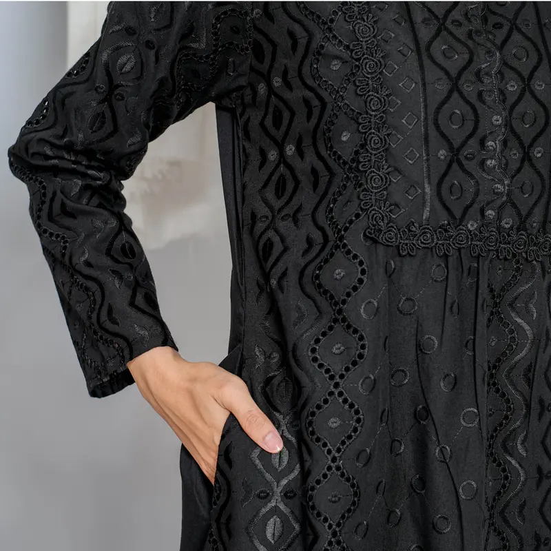 Gamis Elmira Katun Silk Renda Full 723 - Gamis Katun Hitam Muslim untuk Haji Ihrom - Perlengkapan Haji by ARIVA 8