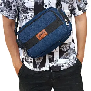 tas selempang pria wanita jeans denim blue slingbag