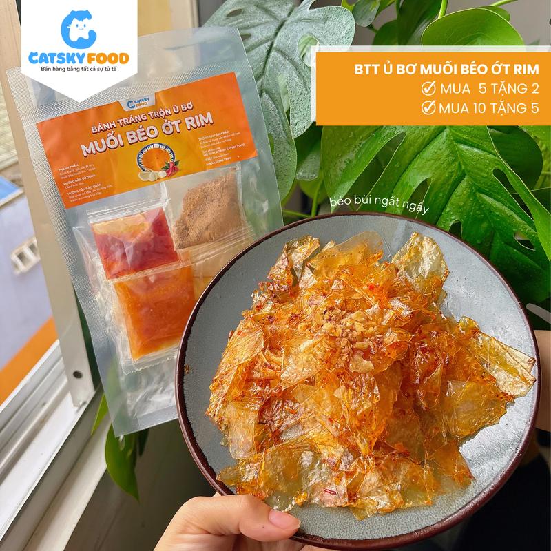 Bánh Tráng Trộn Muối Béo Ớt Rim - Catsky Food - Dòng Bánh Tráng Phơi Sương Ủ Bo Với Hương Vị , Chua, Cay, Đậm Đà + Chương Trình Ra Mắt Sản Phẩm Mới Mua 5 Tặng 2, Mua 10 Tặng 5
