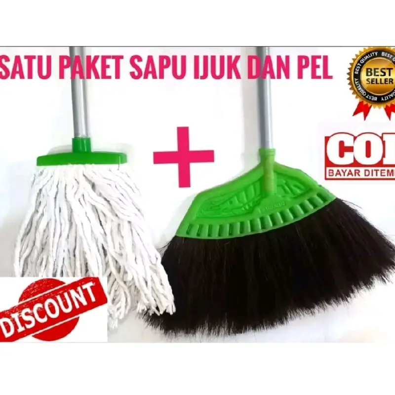 MURAH PAKET HEMAT SAPU IJUK DAN PEL SUMBU GAGANG KAYU / paket viral 4