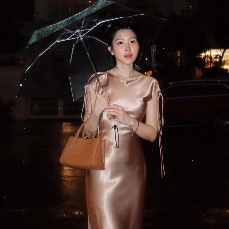 | Lunas Dress | Đầm Lụa Cổ Tròn Tay Nơ Không Mút Có Dây Kéo