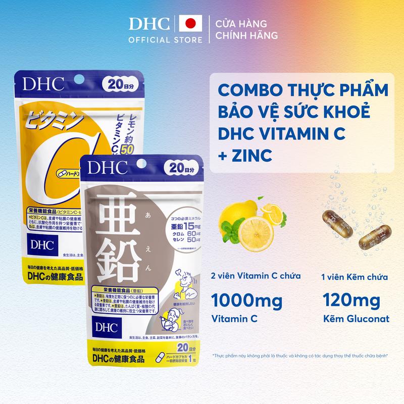Combo Viên uống DHC Kẽm + Vitamin C hỗ trợ duy trì sức khỏe hỗ trợ giảm thâm da giúp da sáng mịn Combo 20 Ngày & Combo 60 Ngày - TPBVSK DHC ZinC + Vitamin C