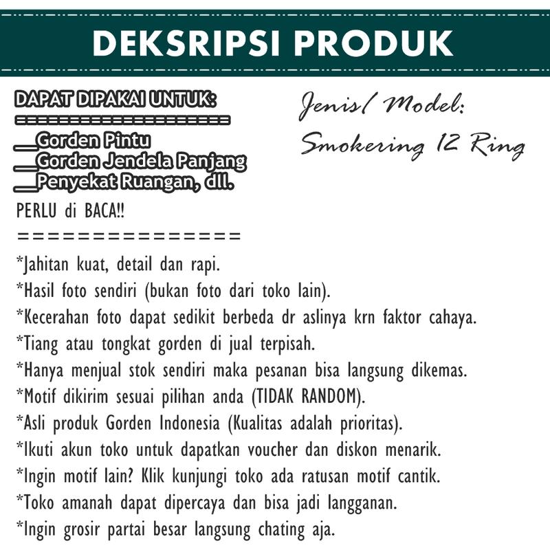 Gorden Pintu Murah Hordeng Jendela Panjang untuk Ruang Tamu atau Kamar Tidur model Smokring 12 Ring Warna Gold Kuning Kain Katun 7