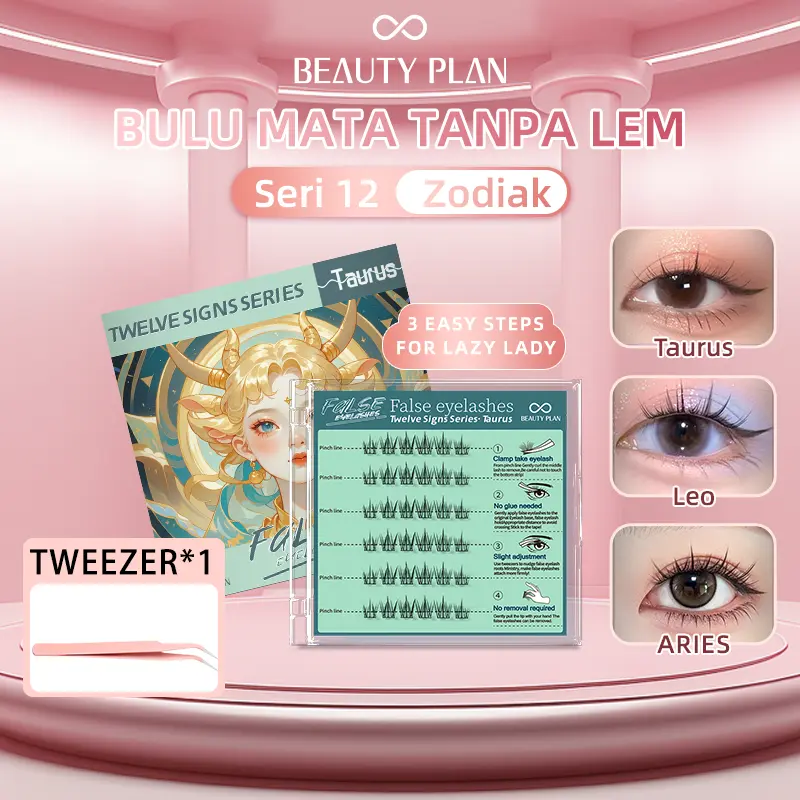 Beauty Plan [Tanpa Lem] Bulu Mata IDOL Seri Tanpa Memerlukan Lem Bulu Mata Korea Tahan Lama Sepanjang Hari Dapat Digunakan Kembali Bulu bulu mata tempel tanpa lem maskara waterproof dan lentik softlens natural look