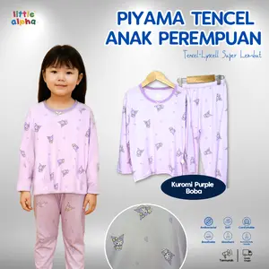 Little Alpha Piyama Tencel Panjang AG25 JamJam Series Baju Tidur Anak Unisex 1-9 Tahun Kuromi Purple Boba Soft & Comfortable