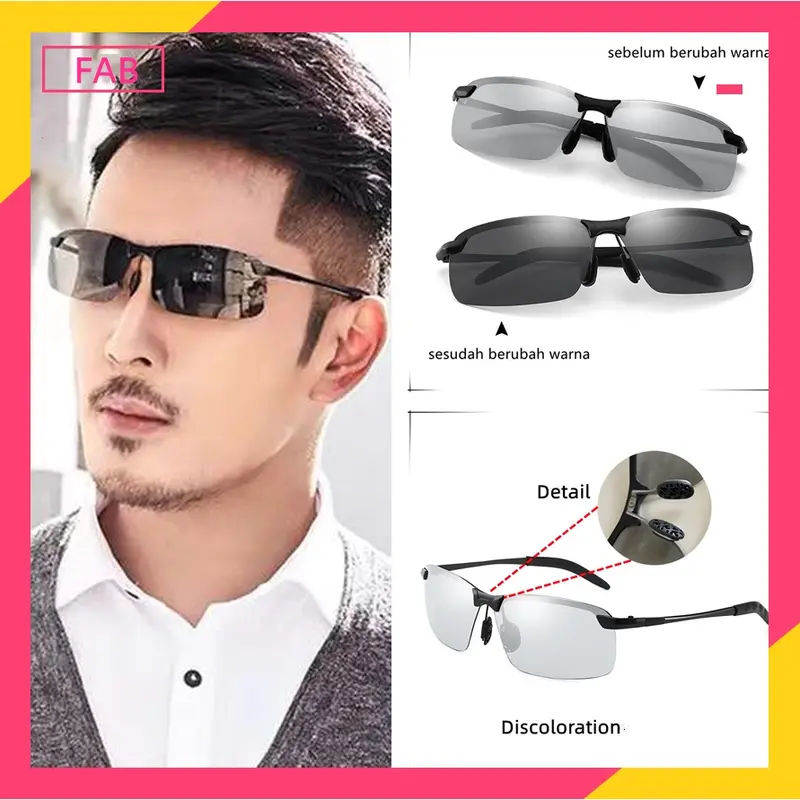 Kacamata Polarized Photochromic Pria Kacamata Anti Silau Siang Malam 0
