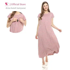 DRESS HAMIL MENYUSUI LAURA PINK STRIPES