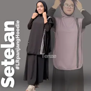 TENZE Setelan Olahraga Leging Rok Panjang Jilbab Rompi Hoodie Sporty Dan Syari
