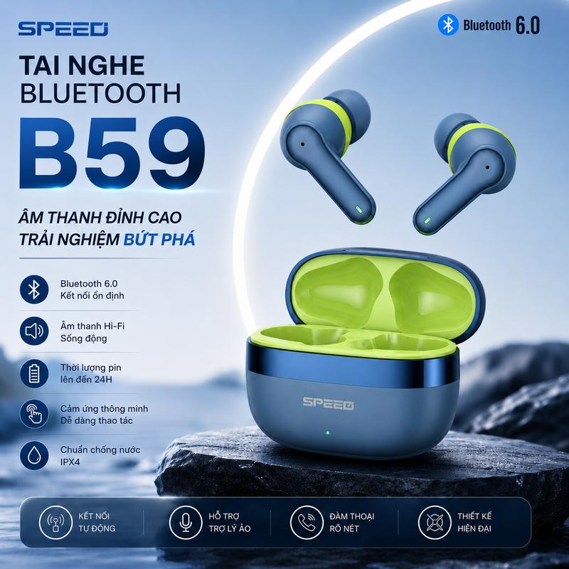 Deal1K[ Kinn1993XLIVE ] Tai nghe siêu bass B59 speed âm thanh tws sống động BlueTooth 6.0 . pin24 giờ kết hợp ổ sạc khi đầy Bảo hành 12 tháng